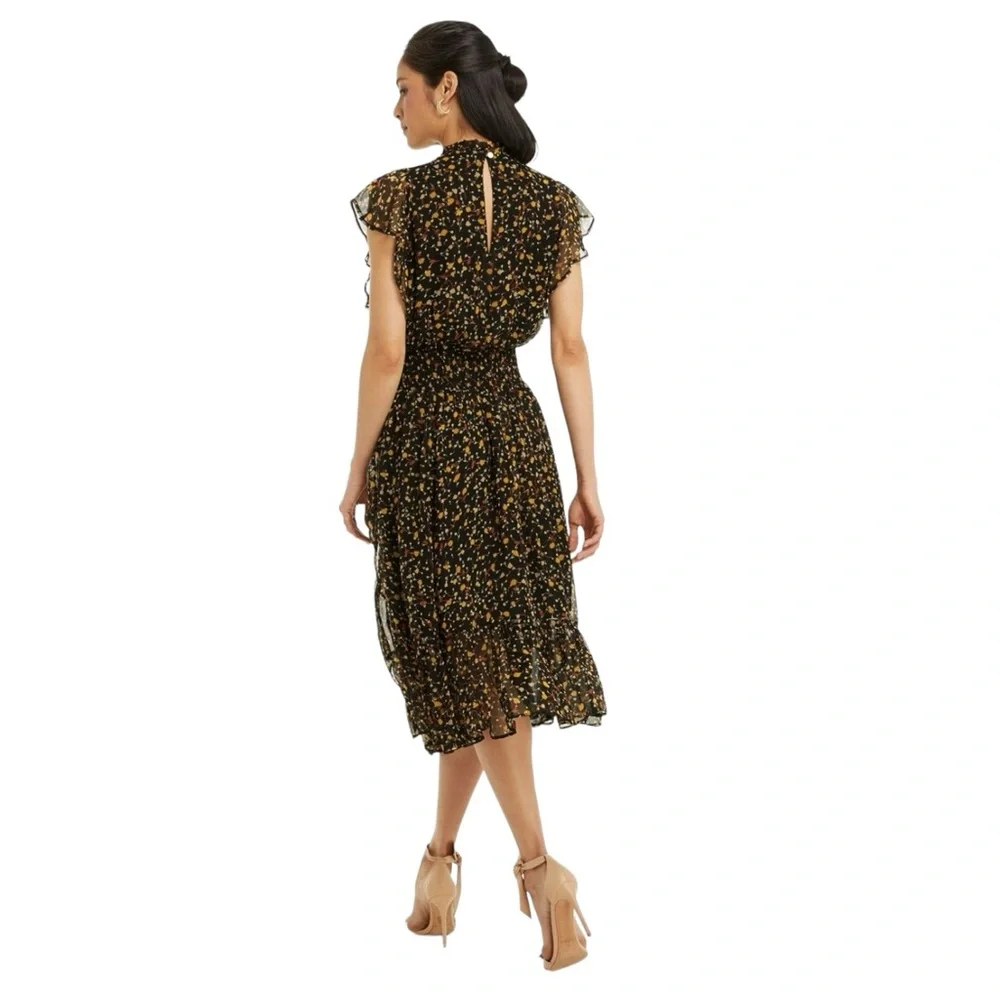 Draper James Black Midi Dress with Yellow & Orange Floral Print